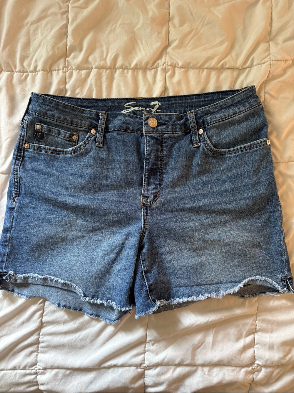 Seven7 Blue Denim Frayed Hem Jean Shorts